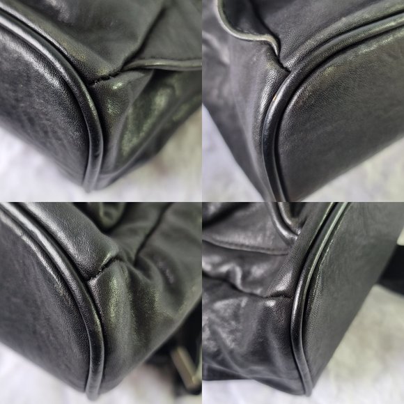 ARMANI JEANS Black Leather Backpack With Red White Stripe on The Side Pocket - Picture 7 of 15